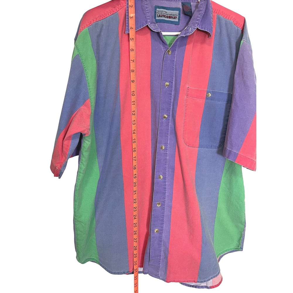 Laundromat Large Multicolor Button Down Shirt Short Sleeve Striped 90s Vintage